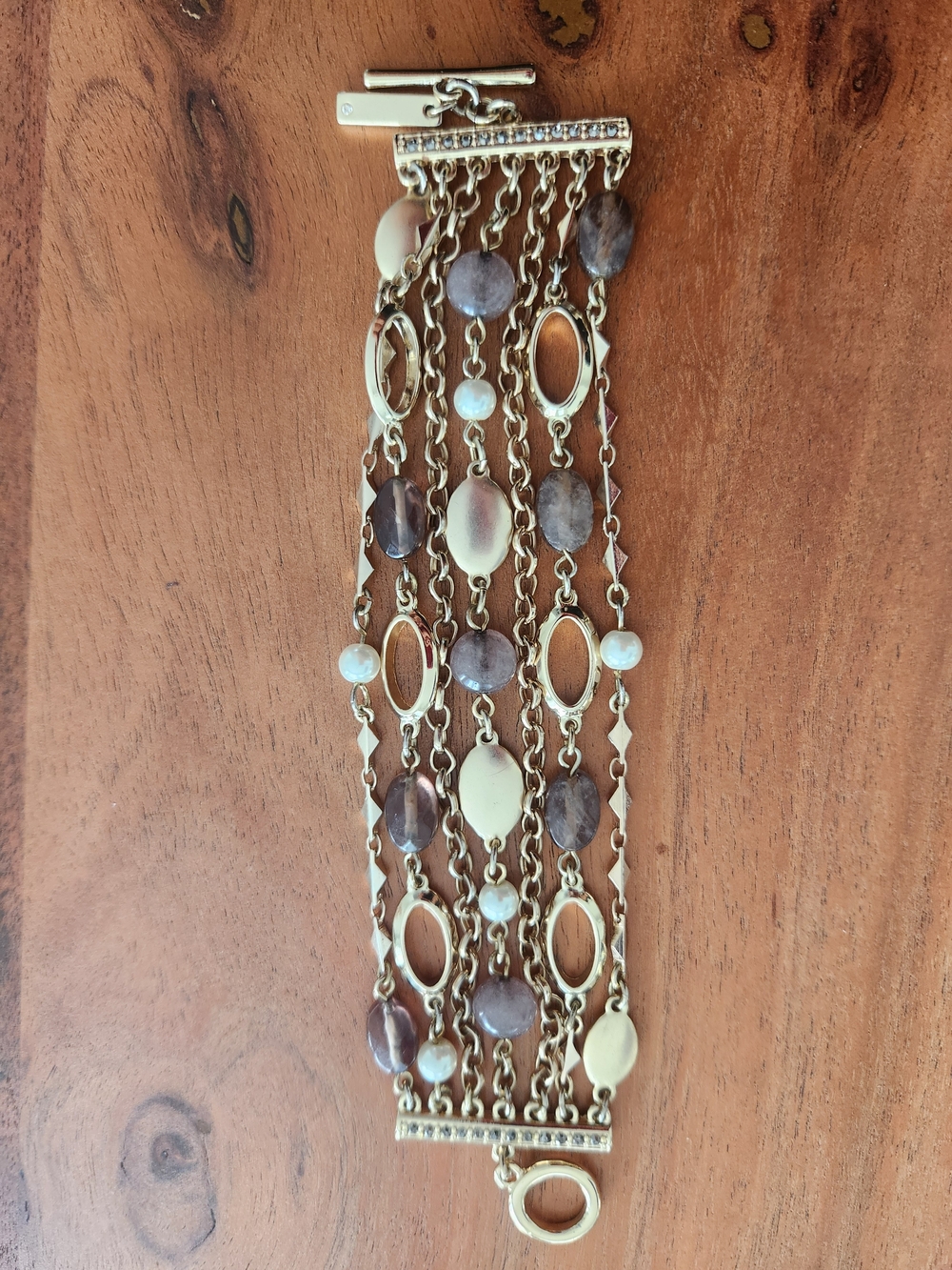 Gold-Tone Multi-Chain Beaded Bracelet - Elegant Women's Jewelry